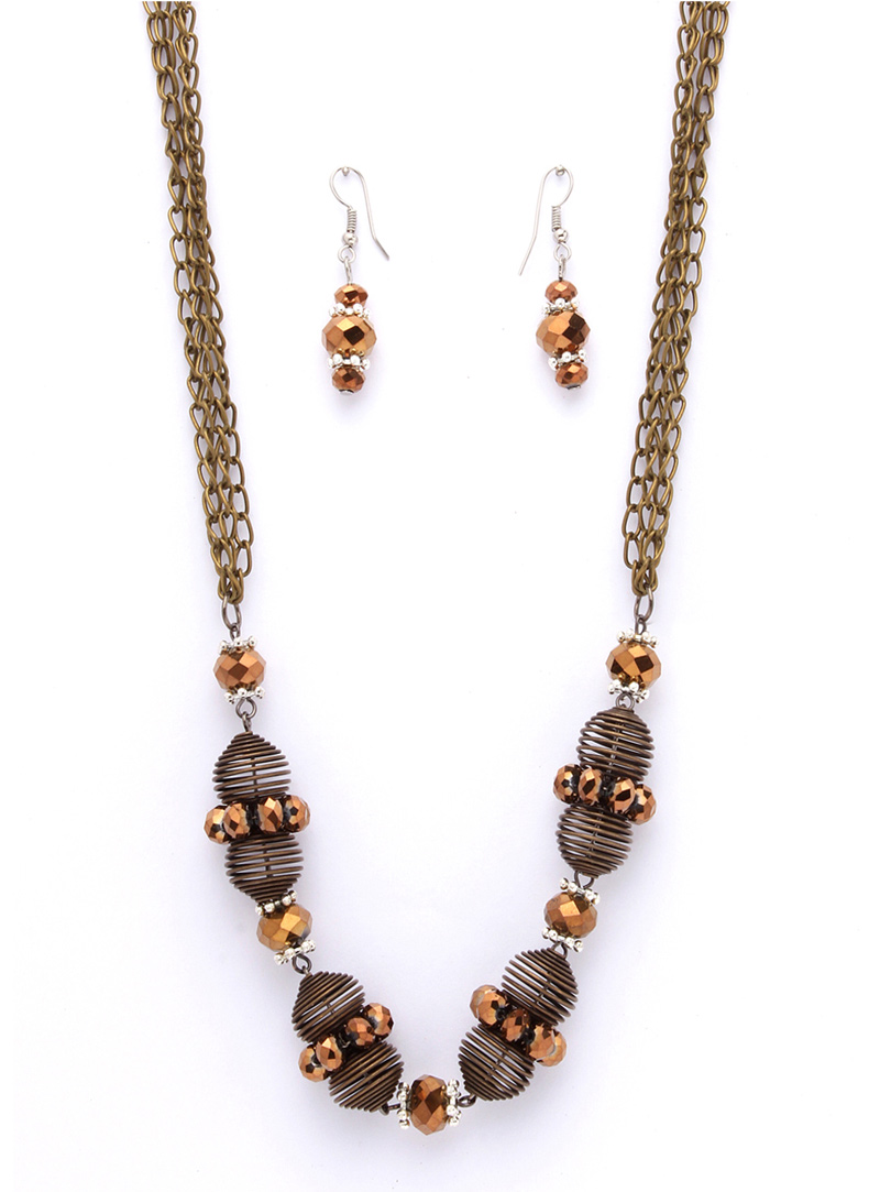 Oxidize Alloy Crystal Stones Necklace With Earrings 103605
