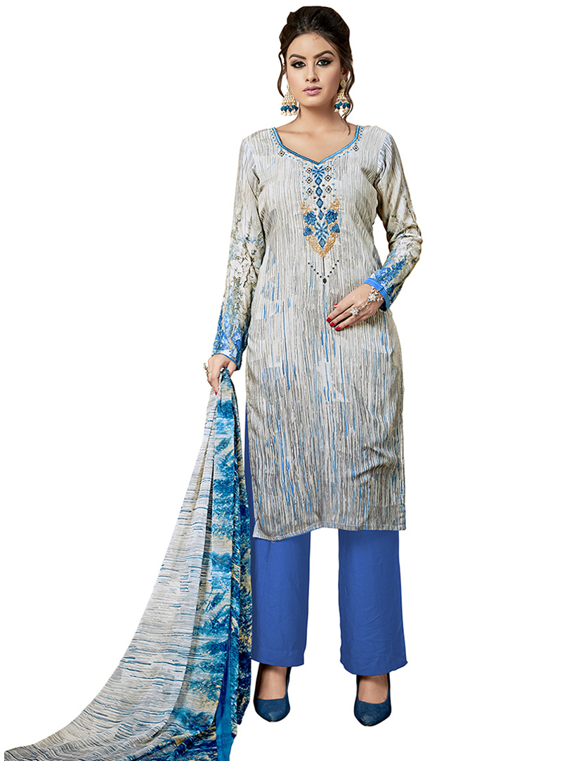 Off White Rayon Pakistani Style Suit 95429