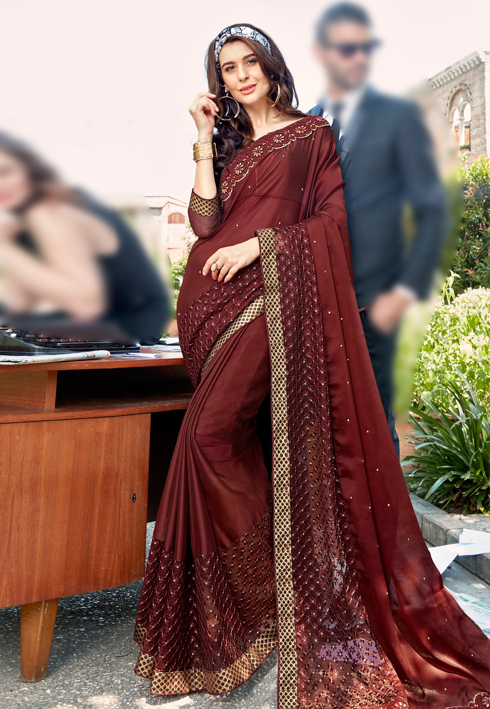 Brown Georgette Saree With Blouse 204585