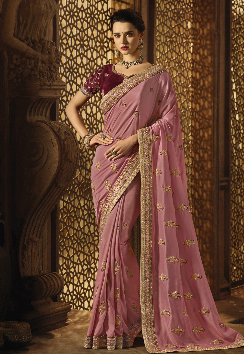 Pink Silk Party Wear Saree 163735