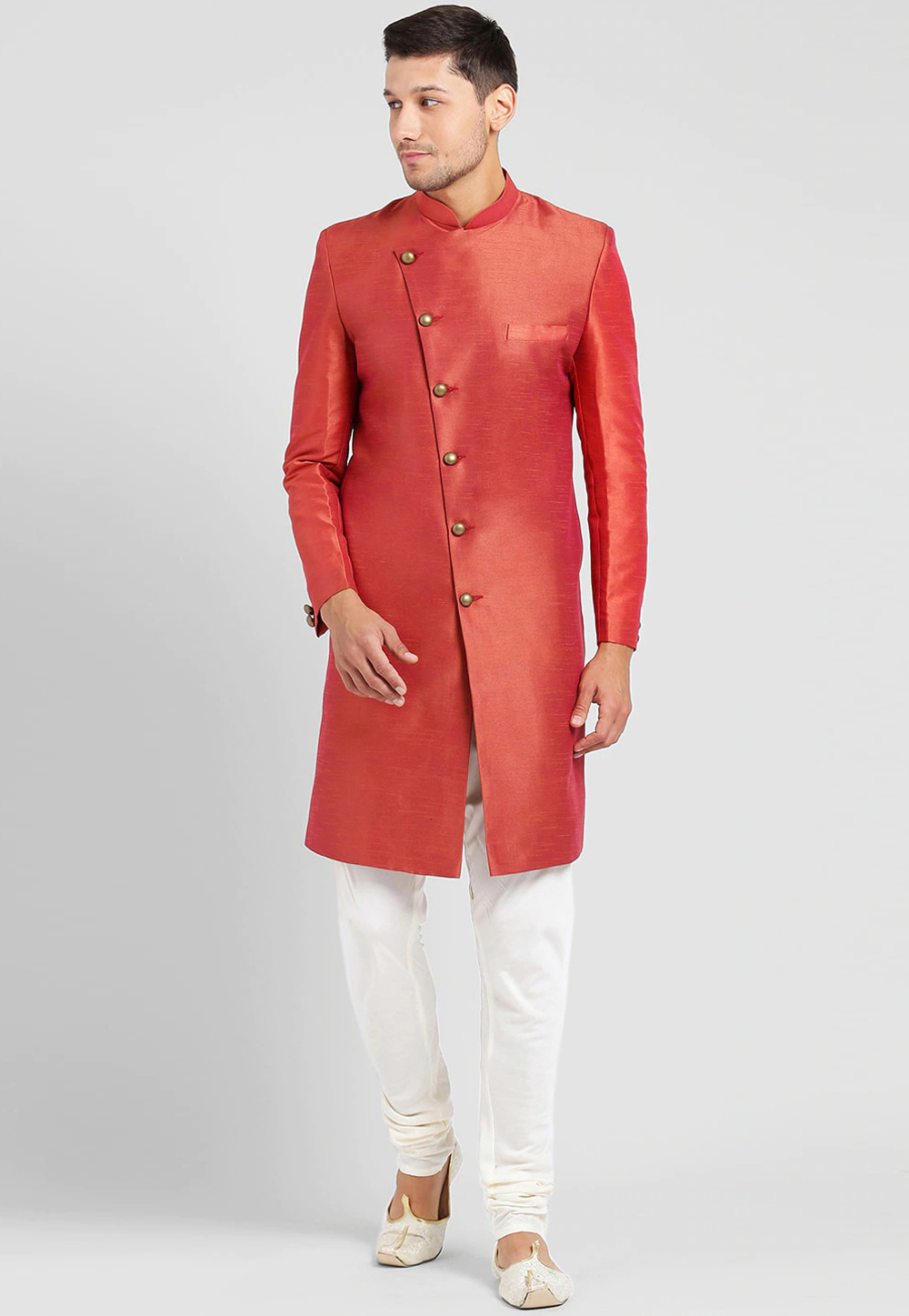 Red Silk Indo Western Sherwani 235190
