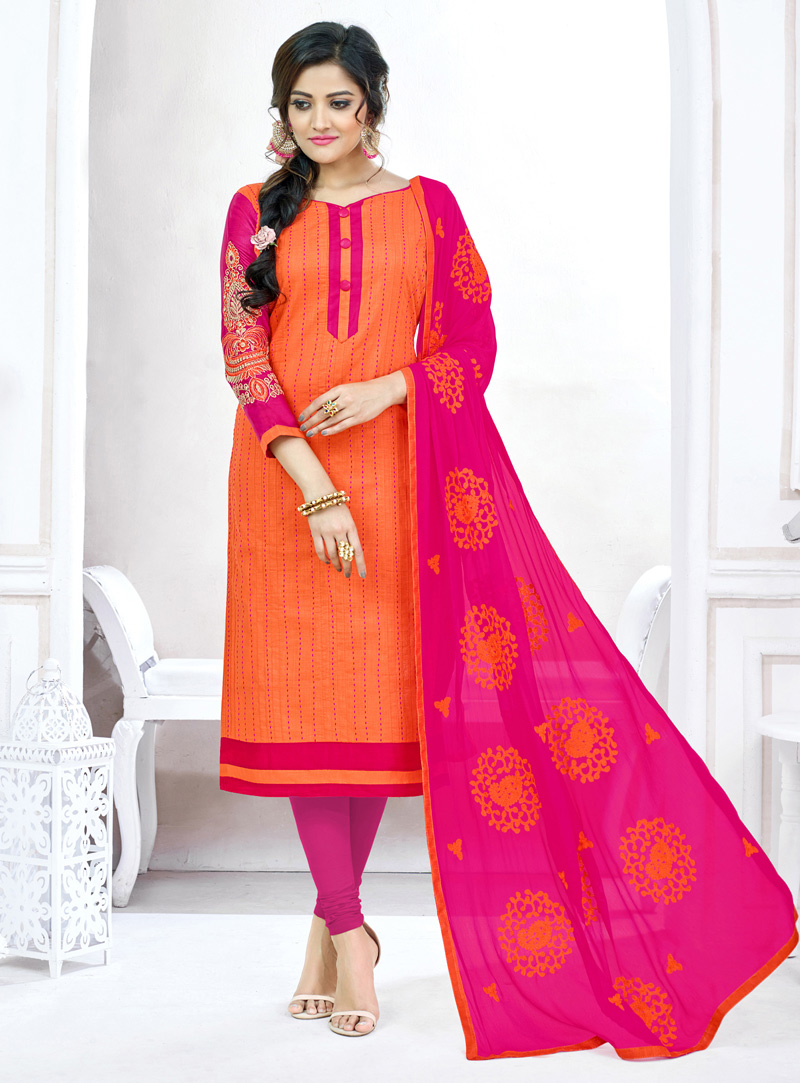 Orange Cotton Churidar Salwar Suit 117492