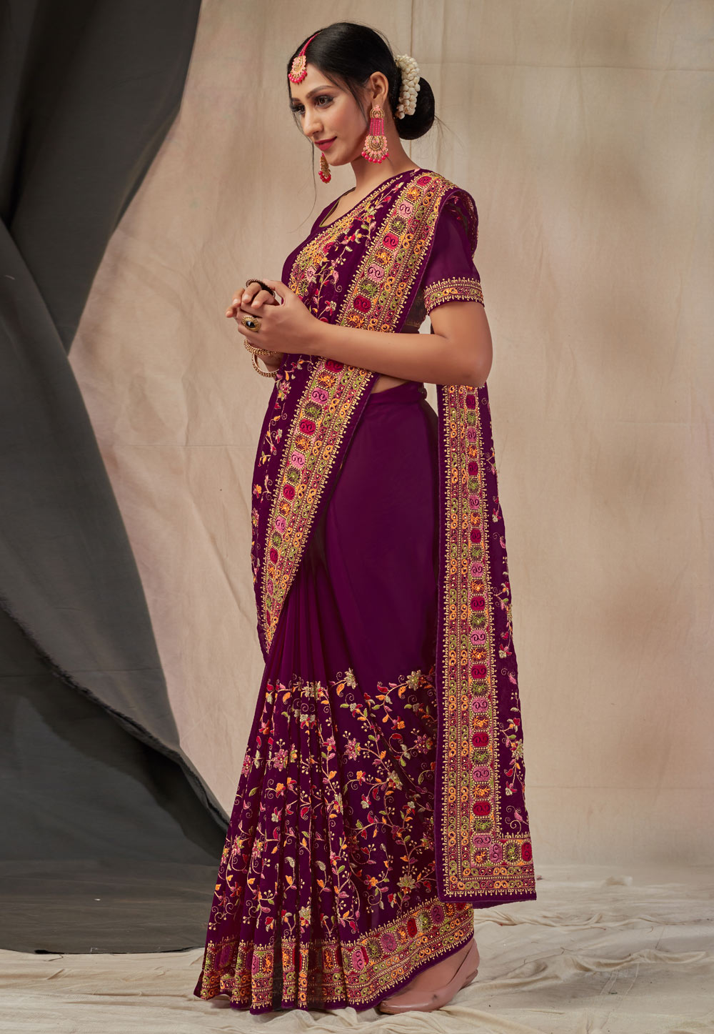 Purple Georgette Saree With Blouse 242332