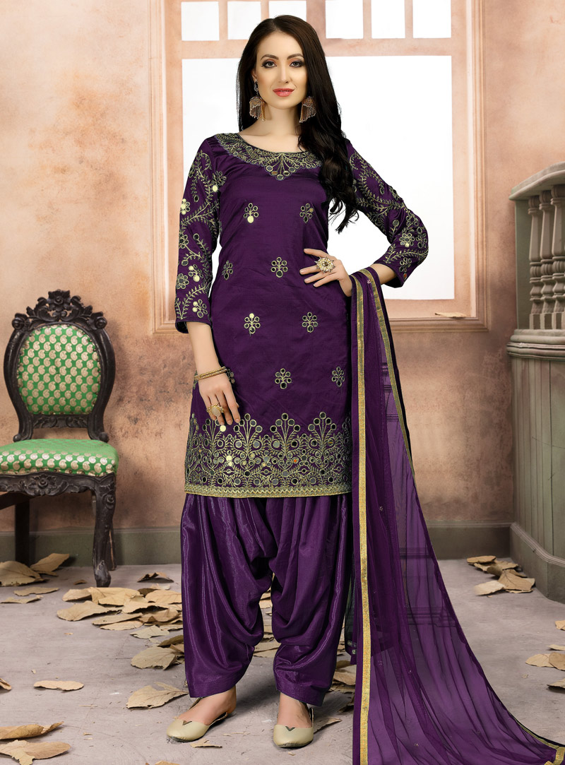 Purple Taffeta Silk Punjabi Suit 138518