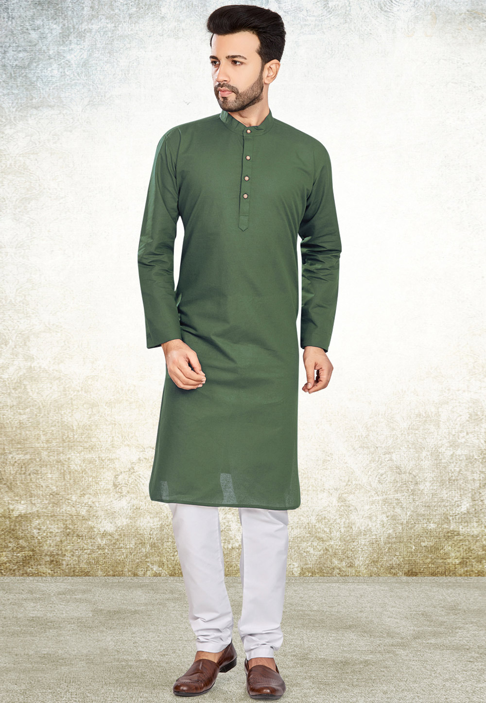 Olive Green Cotton Kurta Pajama 243357