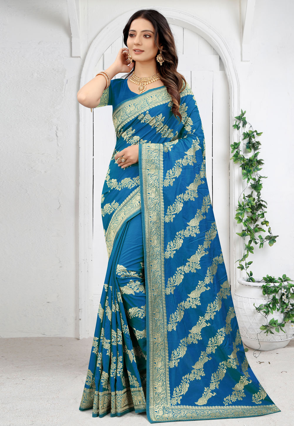 Blue Banarasi Silk Festival Wear Saree 242412