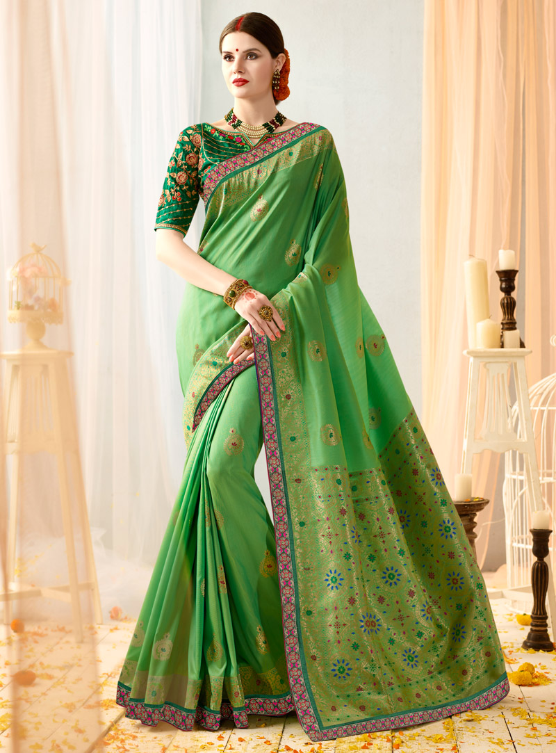 Green Banarasi Silk Festival Wear Saree 106581