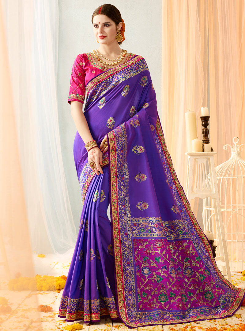 Purple Banarasi Silk Festival Wear Saree 106583