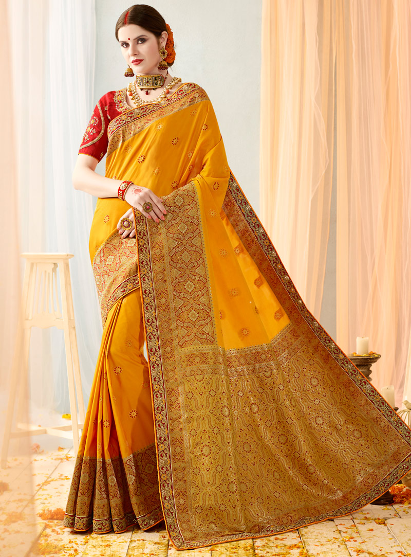 Mustard Banarasi Silk Festival Wear Saree 106585
