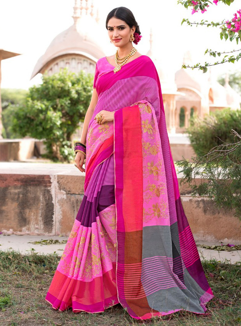 Pink Banarasi Silk Saree With Blouse 130167