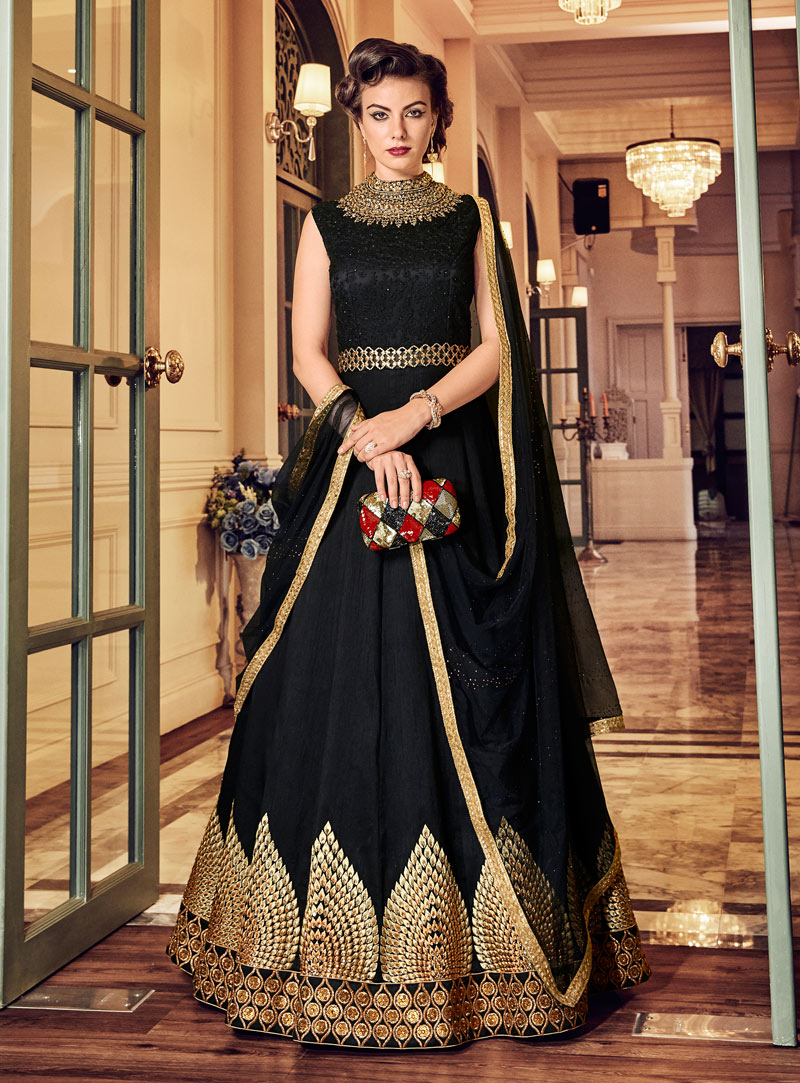 Black Banglori Silk Long Anarkali Suit 142449