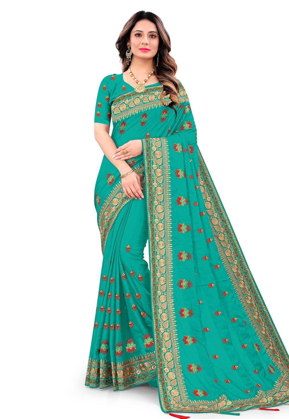 Turquoise Silk Saree With Blouse 235698