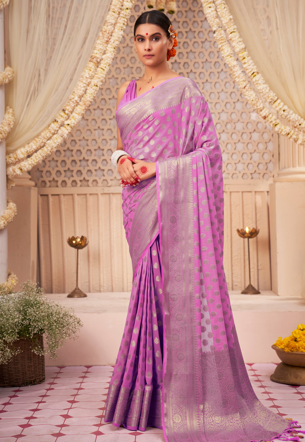 Light Purple Georgette Saree With Blouse 255427