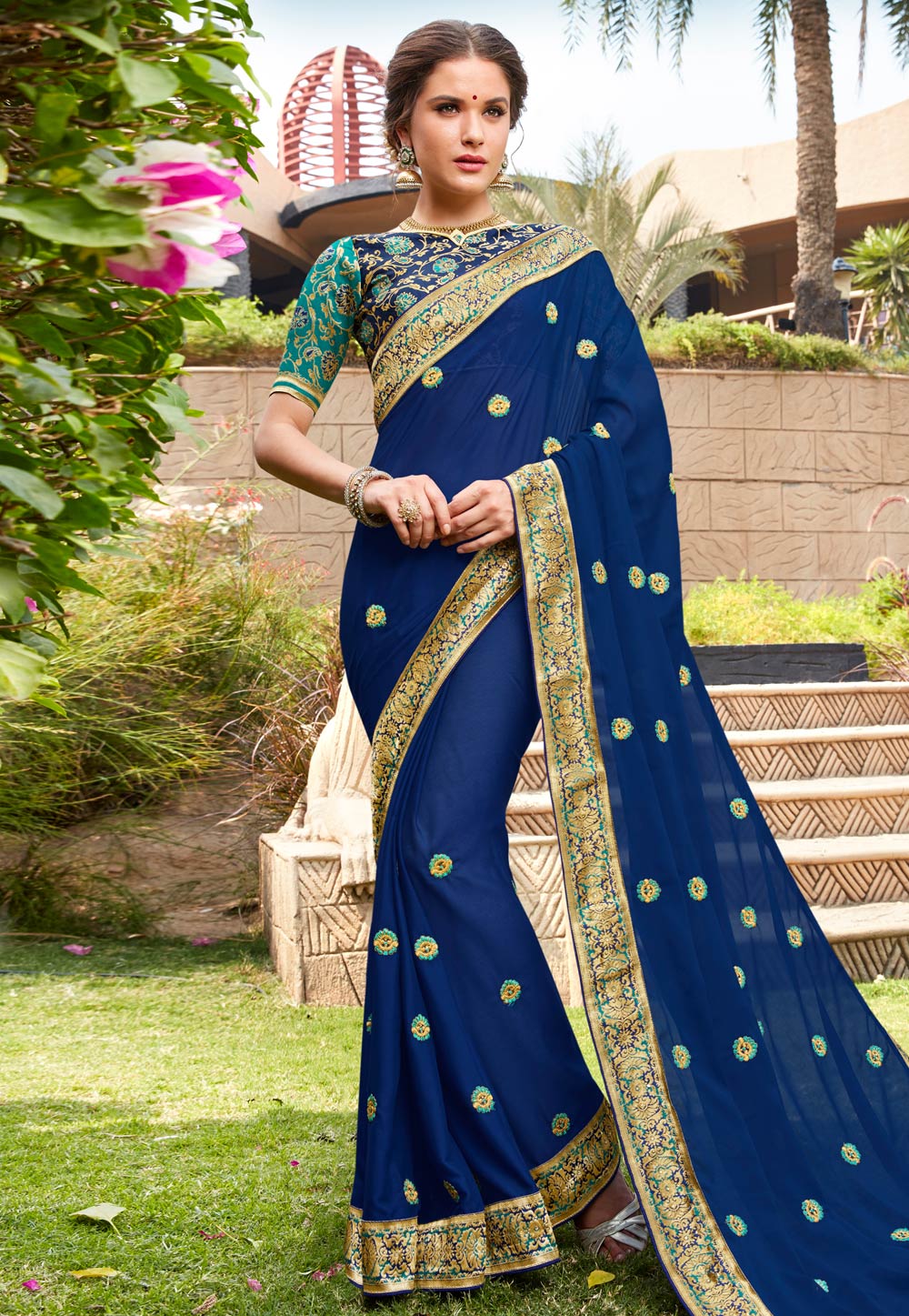 Blue Georgette Saree With Blouse 190796