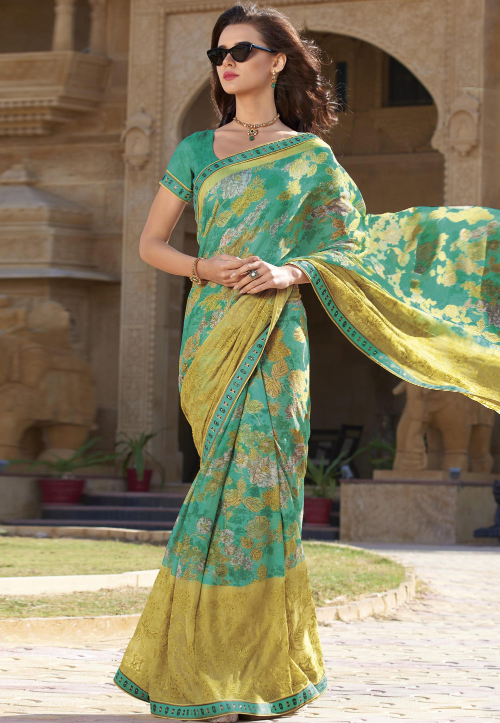 Sea Green Chiffon Festival Wear Saree 164689
