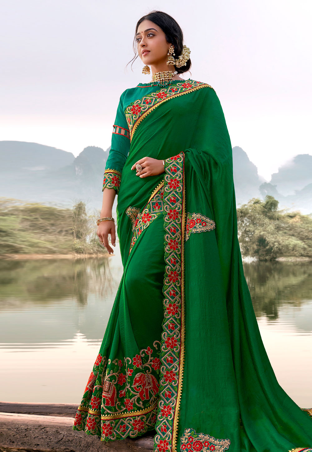 Green Art Silk Festival Wear Saree 201908