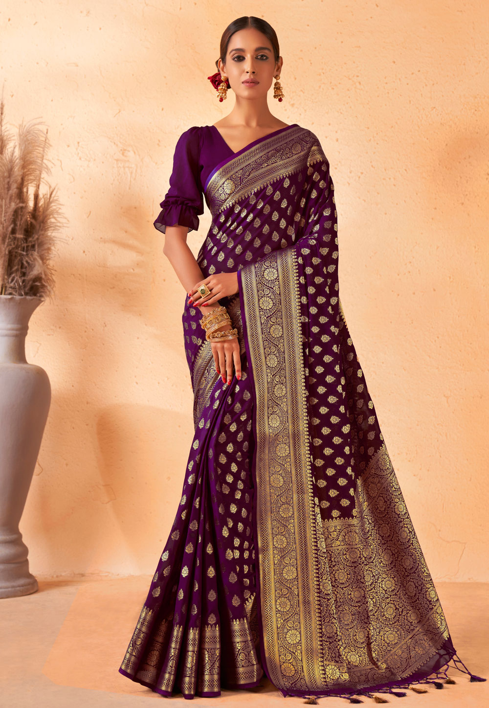 Purple Georgette Saree With Blouse 256361