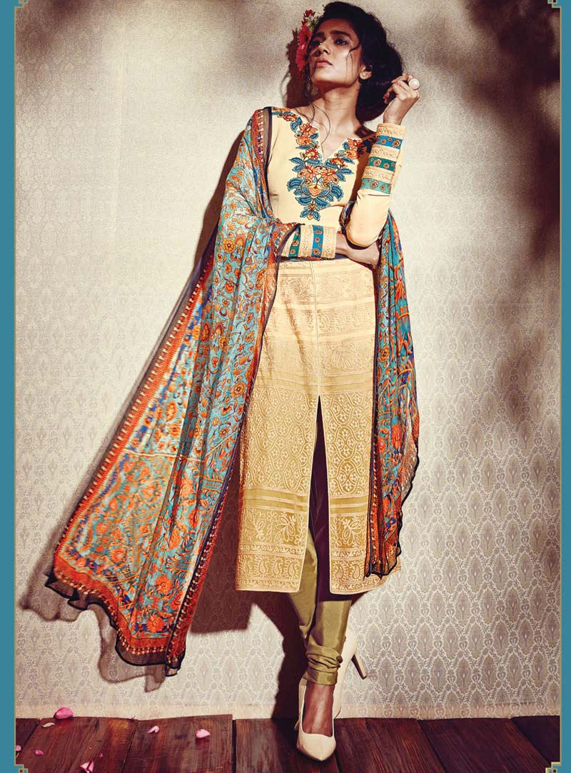 Beige Georgette Pakistani Style Suit 67969