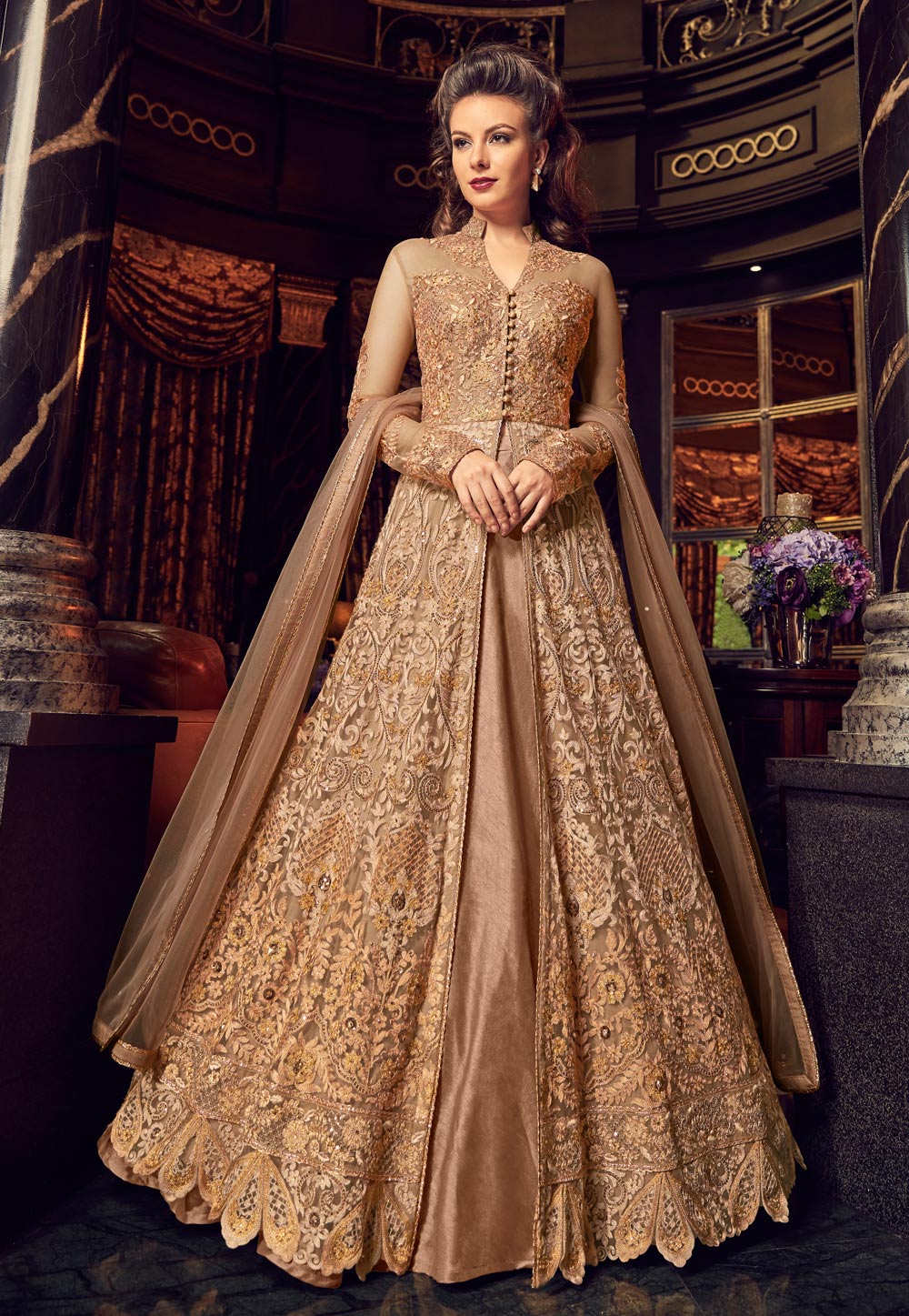 Beautiful Crepe-Silk Lehenga-Choli. Paired with jacket . Modern cuts and  silhouettes with … | Indian gowns dresses, Indian fashion dresses, Designer  dresses indian