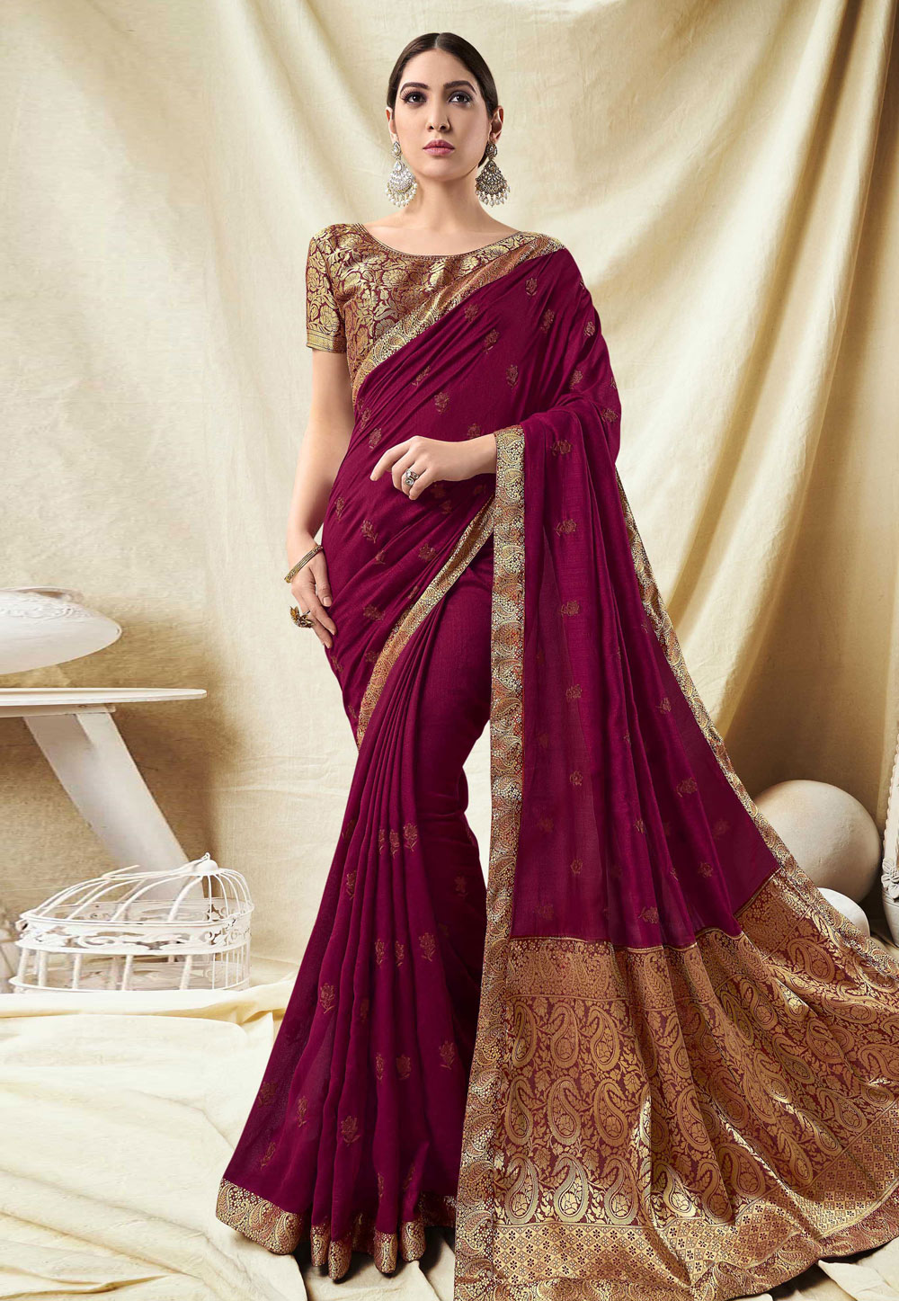 Magenta Silk Party Wear Saree 165459