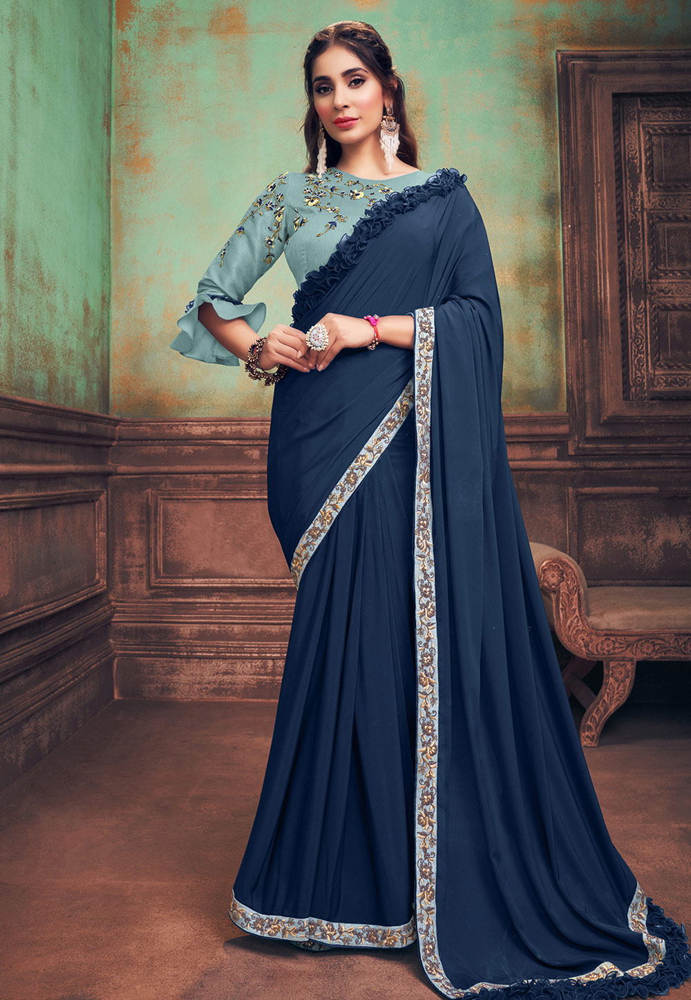 Blue Silk Saree with Designer Blouse 211119