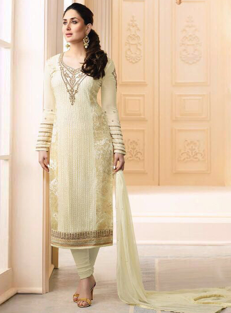 Kareena Kapoor Cream Georgette Churidar Salwar Suit 104319