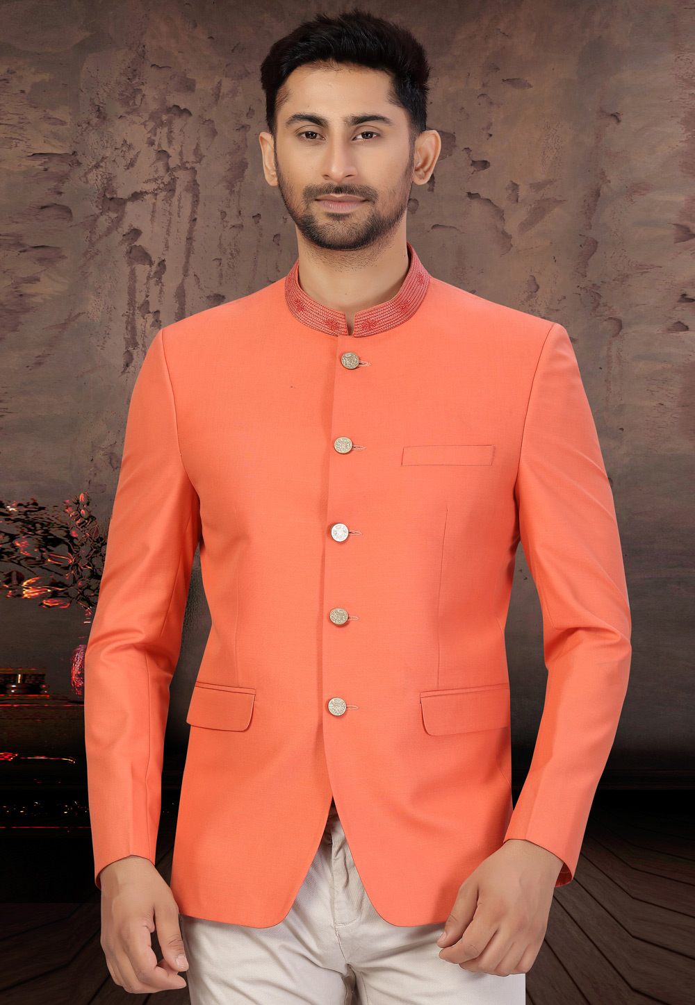 Orange Viscose Jodhpuri Suit 231088