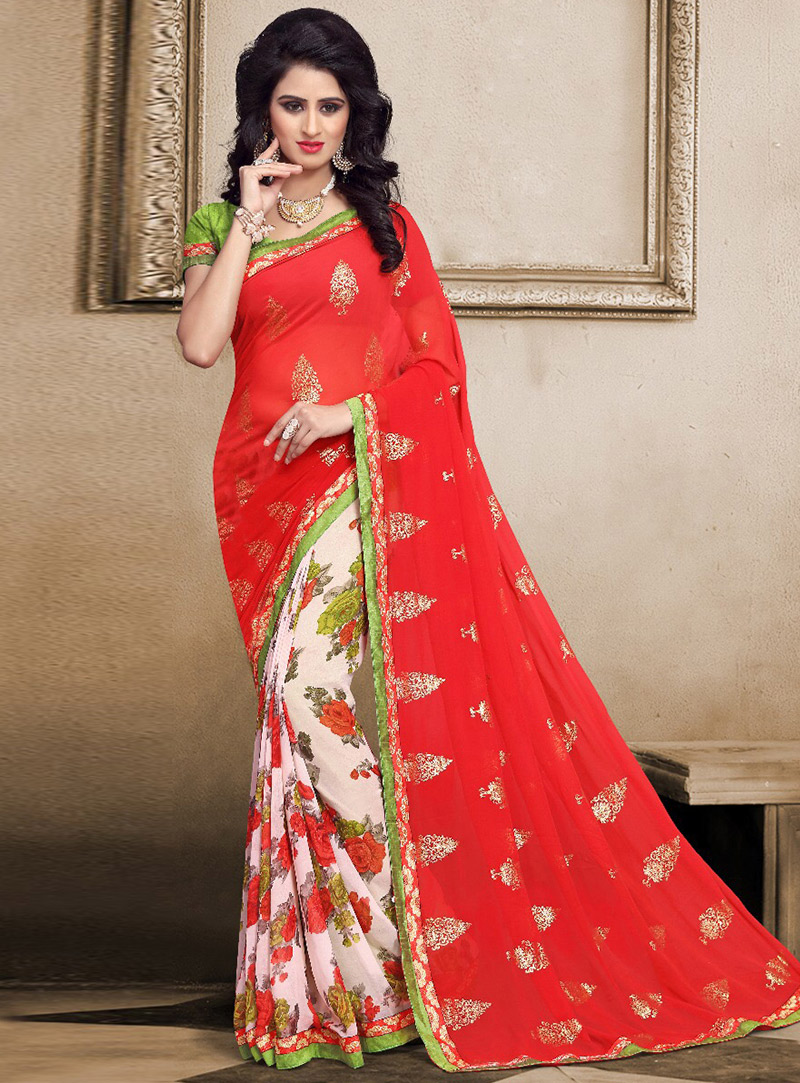 Red Georgette Casual Wear Saree 96895