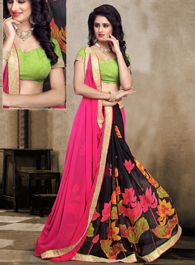 Pink Georgette Printed Saree With Blouse 96904