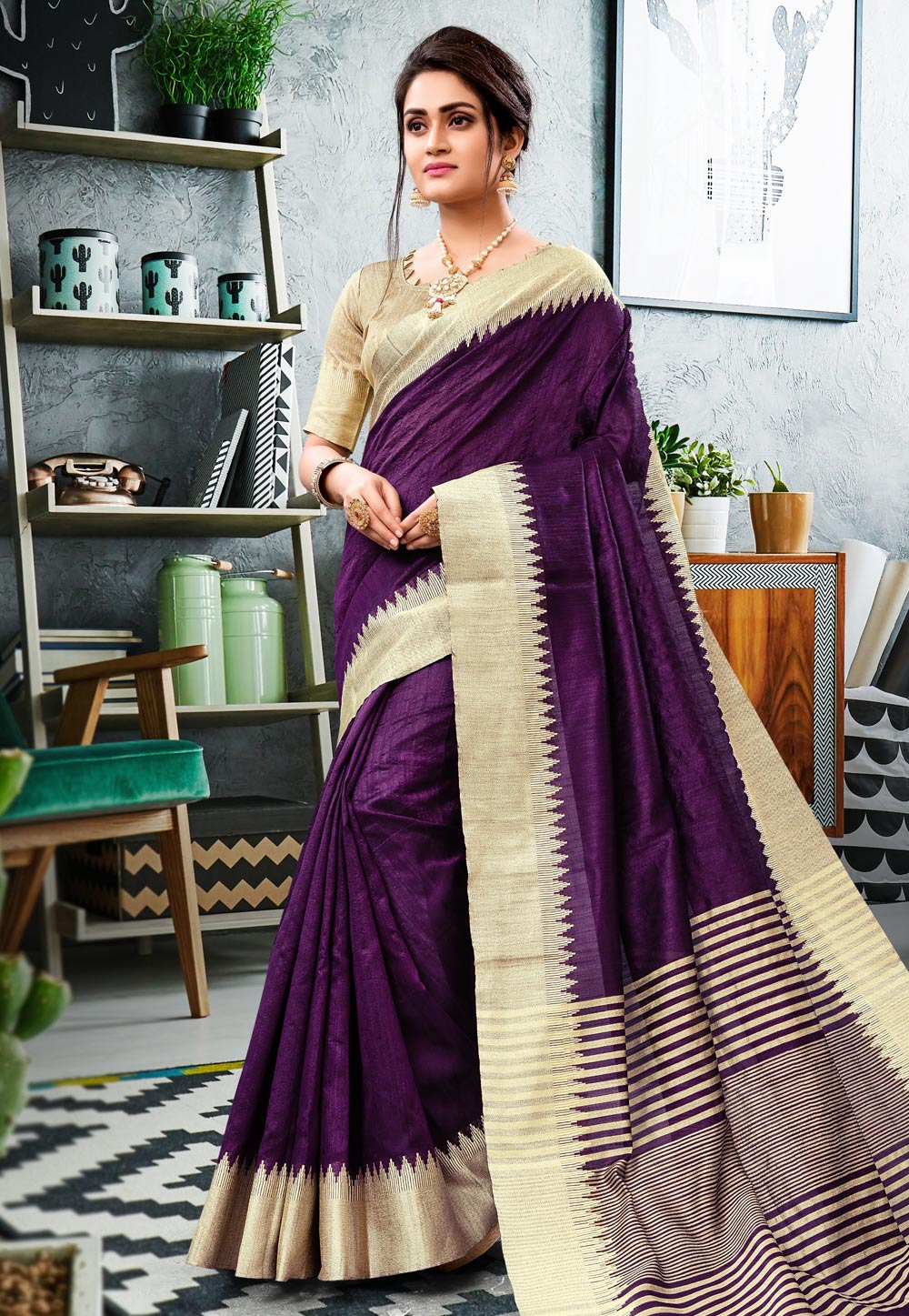 Purple Bhagalpuri Silk Saree With Blouse 179327