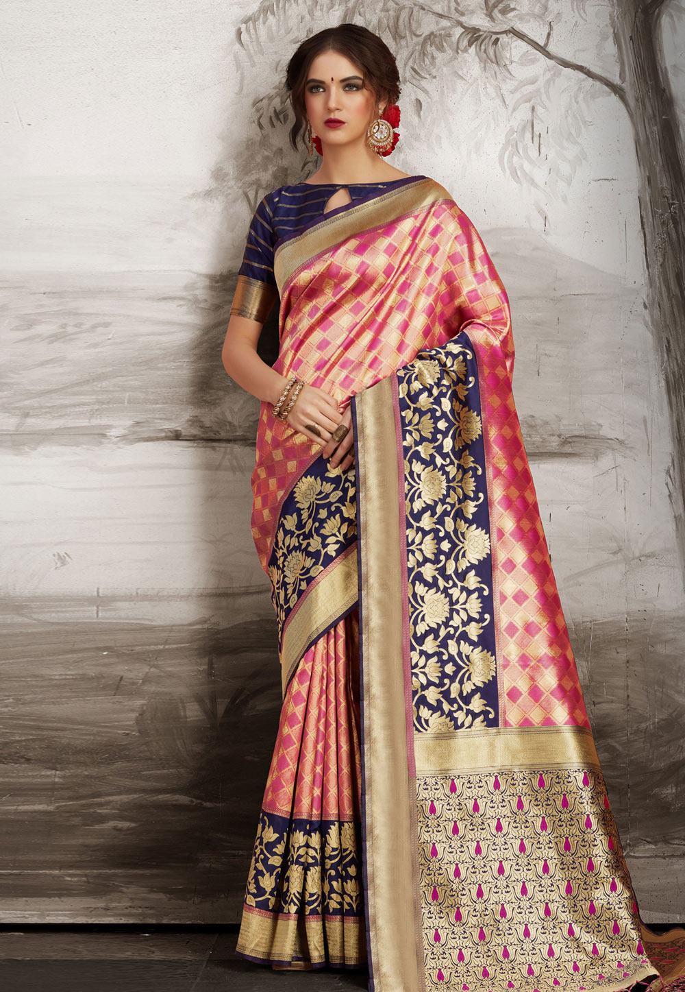 Pink Kanjivaram Silk Saree With Blouse 165777