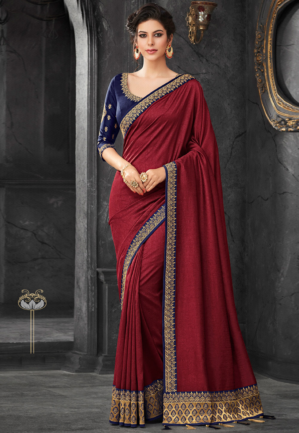 Wine Silk Party Wear Saree 165886