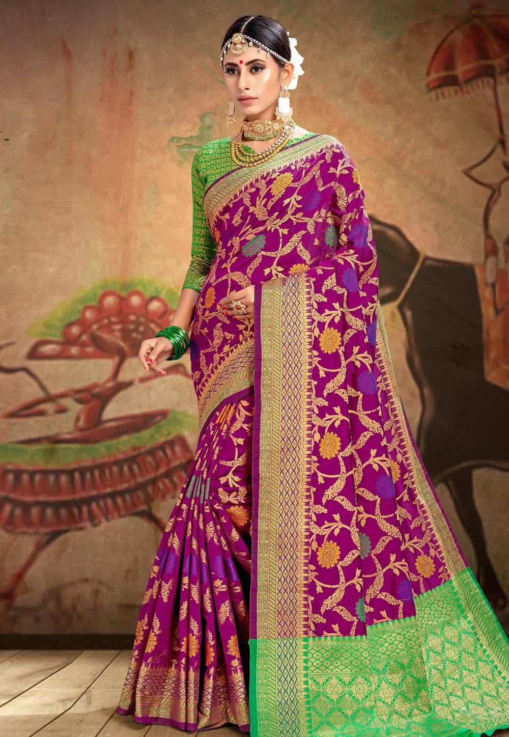 Magenta Silk Festival Wear Saree 177714