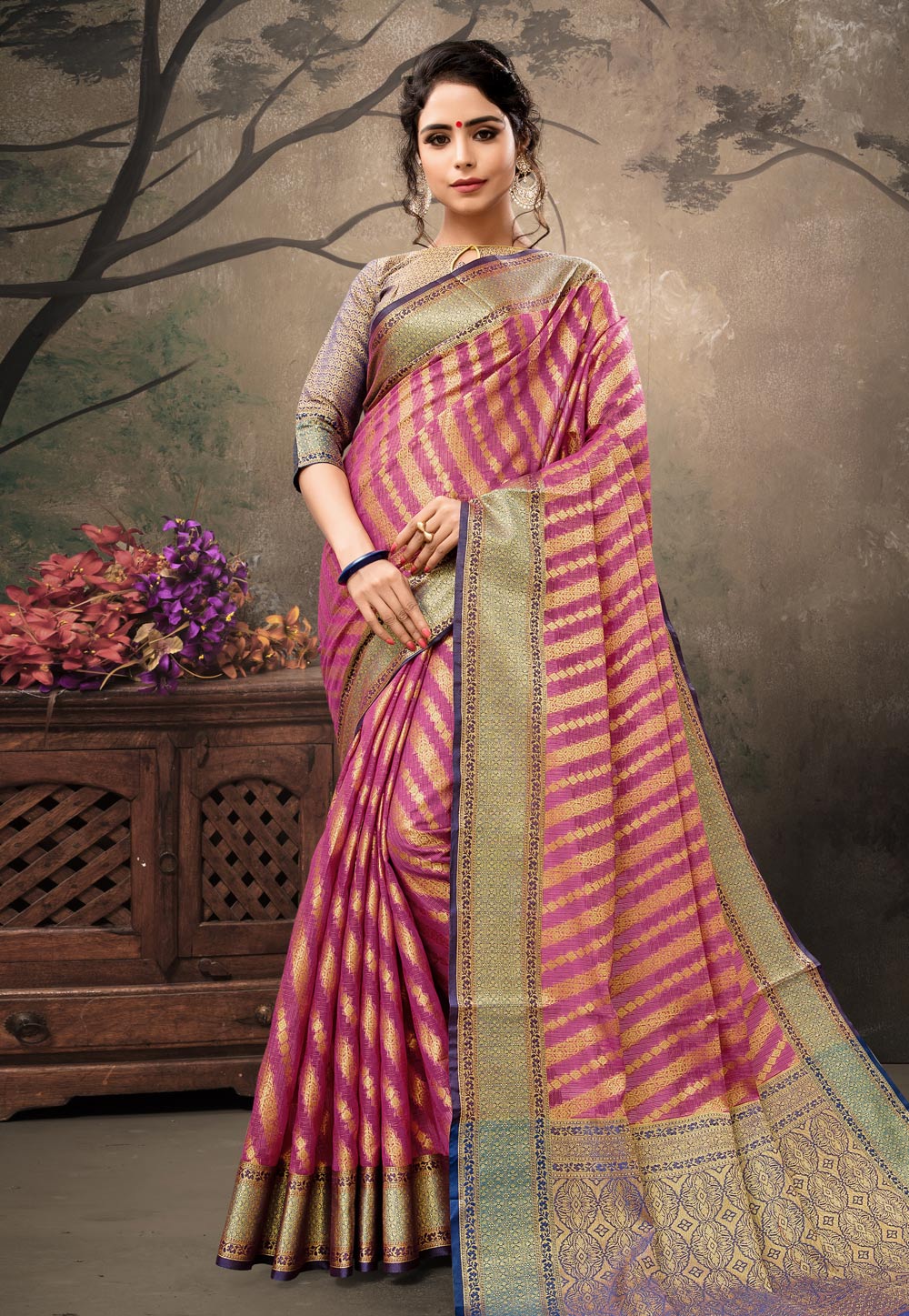 Pink Banarasi Silk Festival Wear Saree 177724