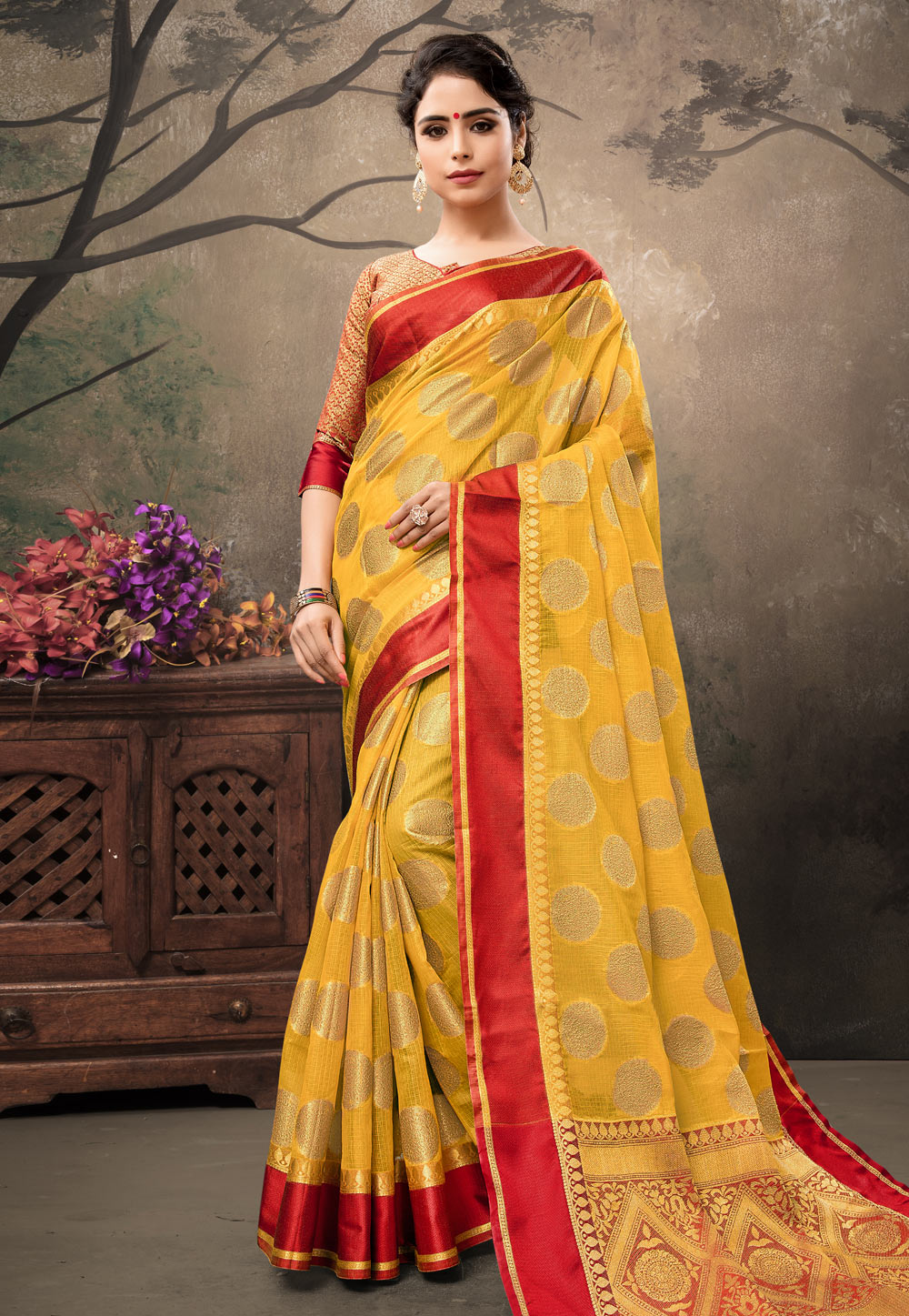 Yellow Banarasi Silk Saree With Blouse 177725