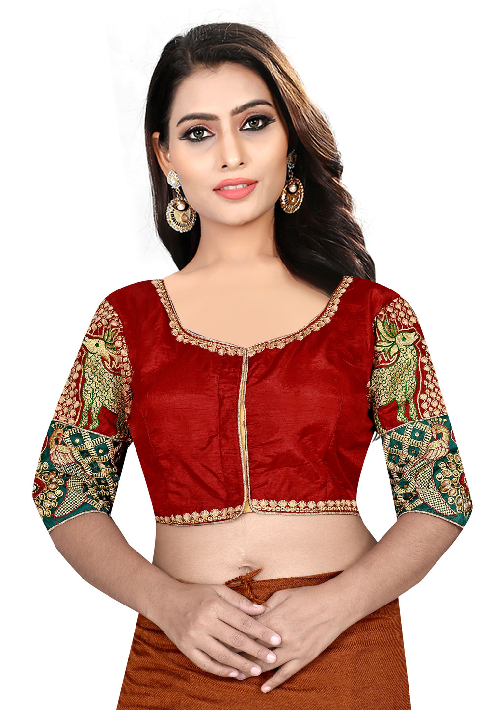 Red Silk Readymade Blouse 177898
