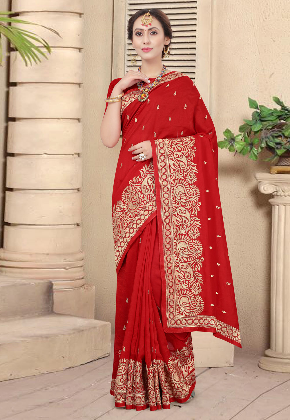 Red Silk Saree With Blouse 244320