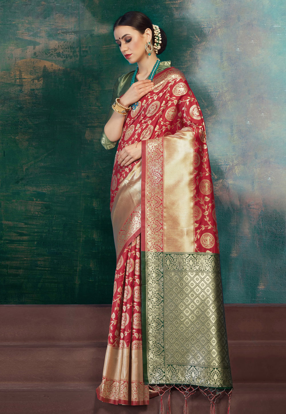 Red Banarasi Silk Festival Wear Saree 166291