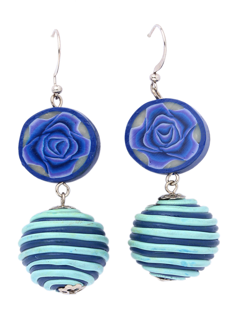 Blue Wooden Beads Earrings 102435