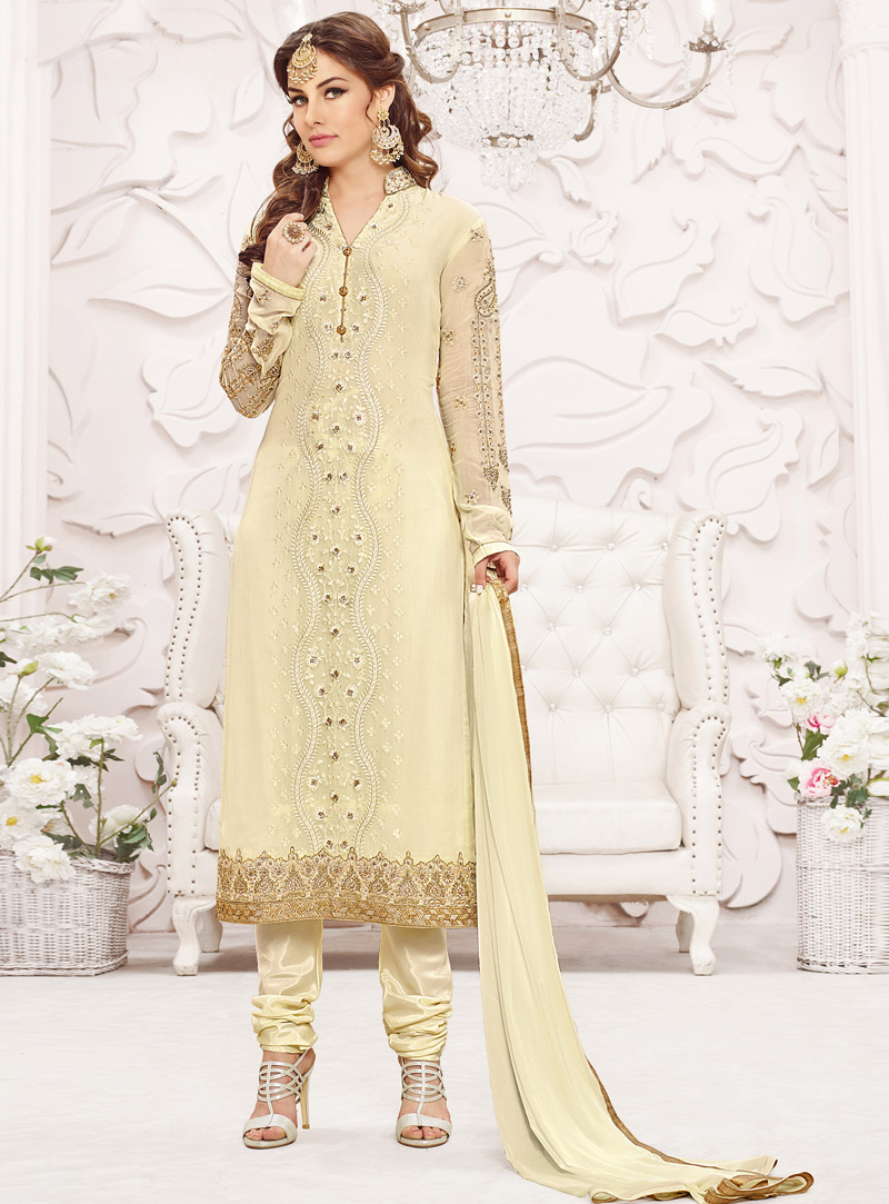 Cream Georgette Churidar Salwar Suit 99395