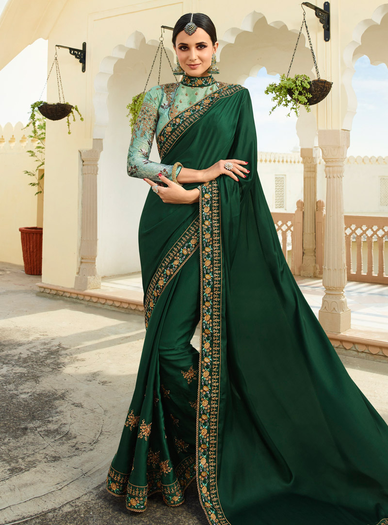 Green Barfi Silk Saree With Blouse 153624