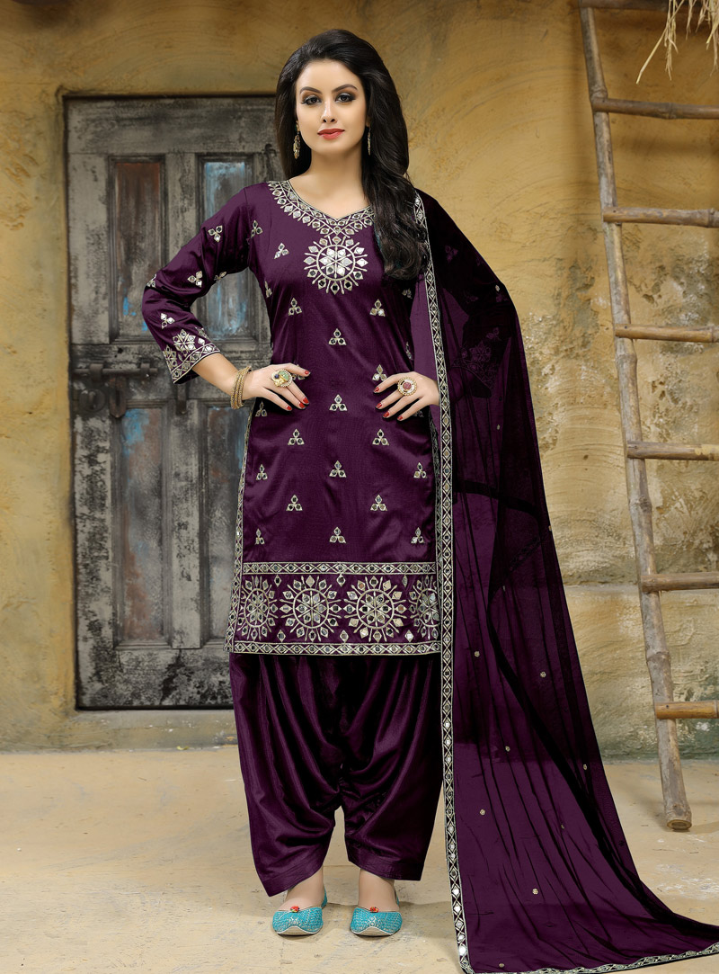 Purple Taffeta Silk Punjabi Suit 138611