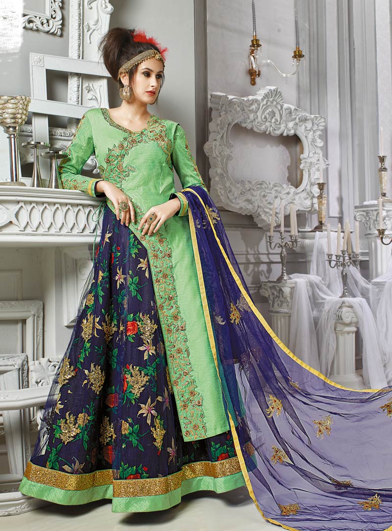 Light Green Banarasi Silk Designer Anarkali Suit 87216