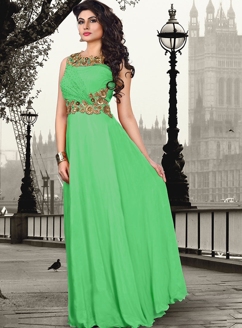 Green Pure Crepe Party Wear Gown 56825