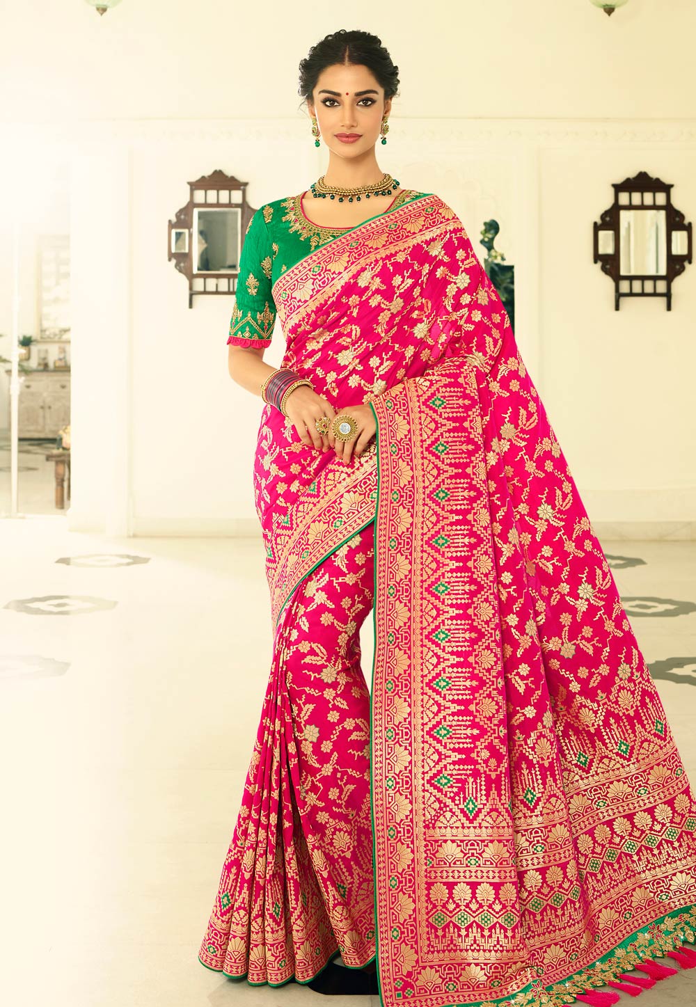 Pink Banarasi Silk Saree With Blouse 194856