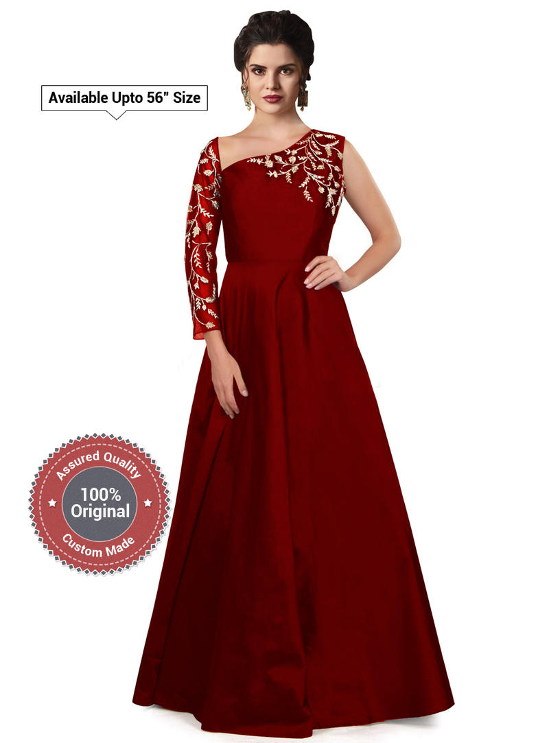 Red Satin One Shoulder Gown 154575