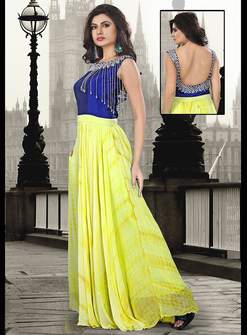 Yellow Pure Georgette Designer Gown 56828