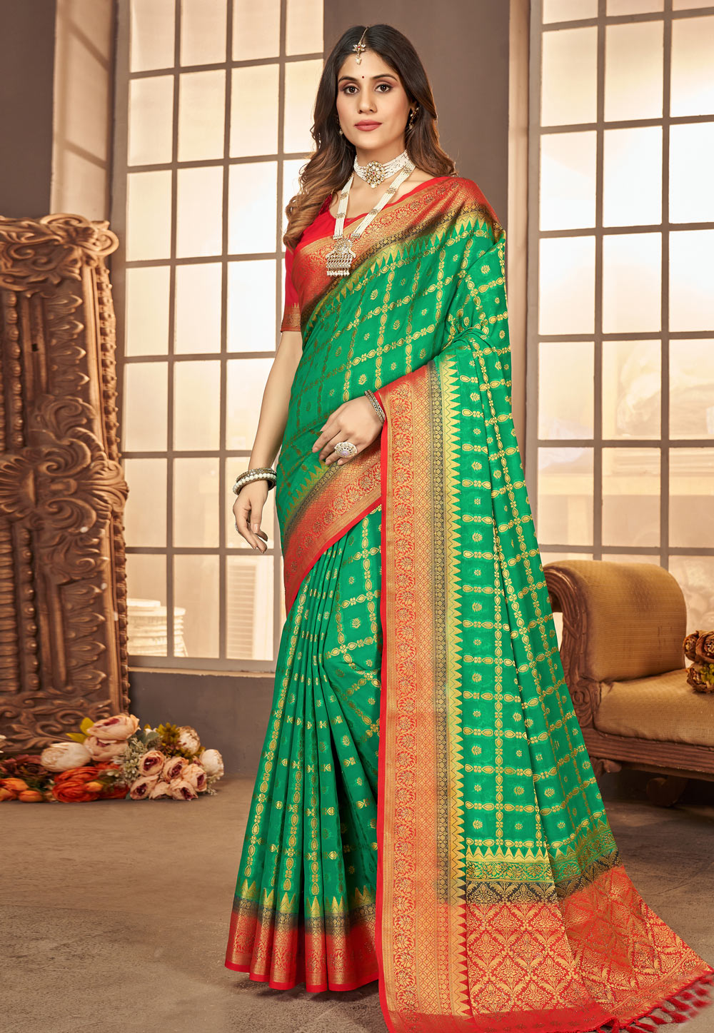 Green Viscose Georgette Saree With Blouse 269404