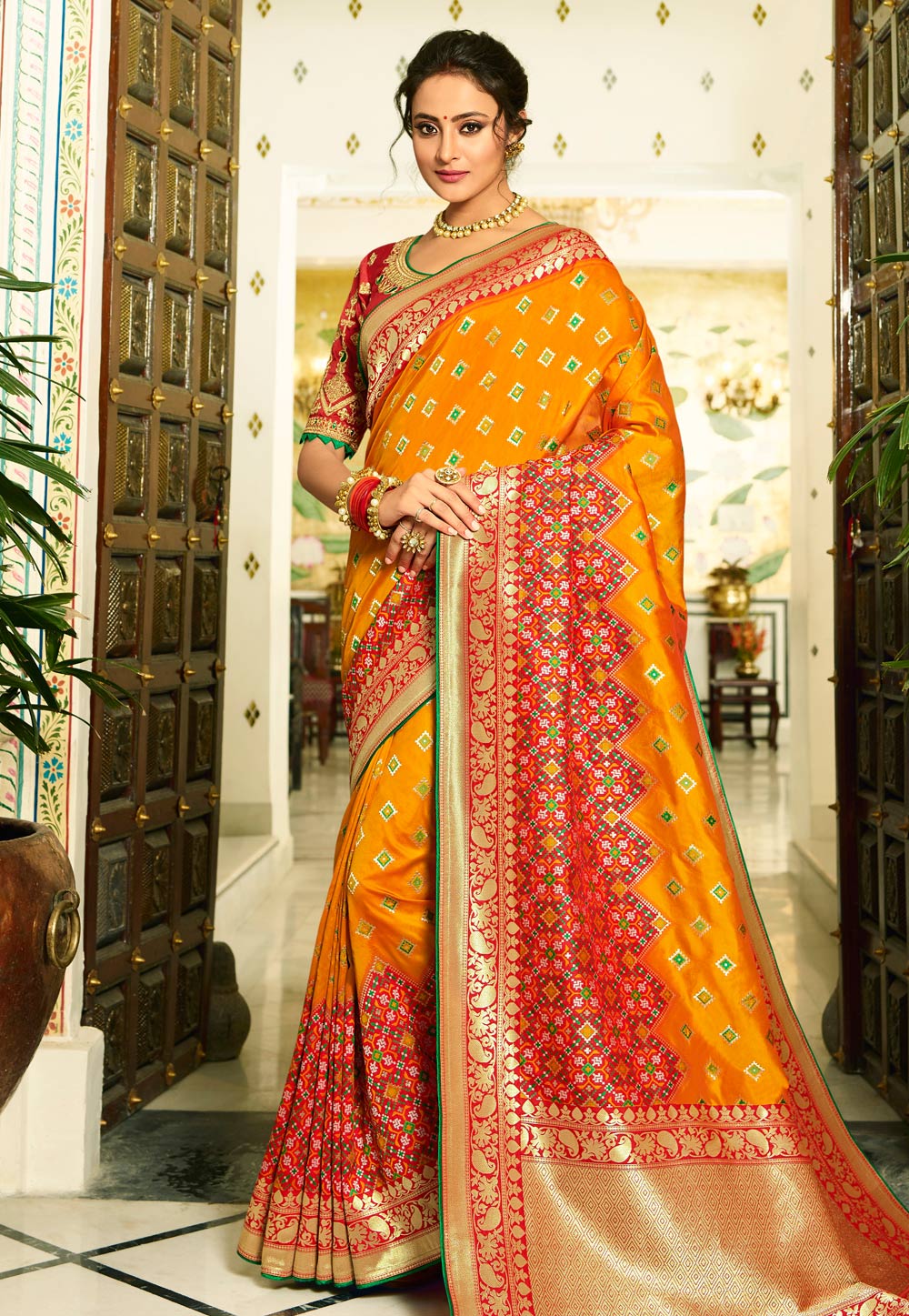 Orange Banarasi Silk Festival Wear Saree 194857