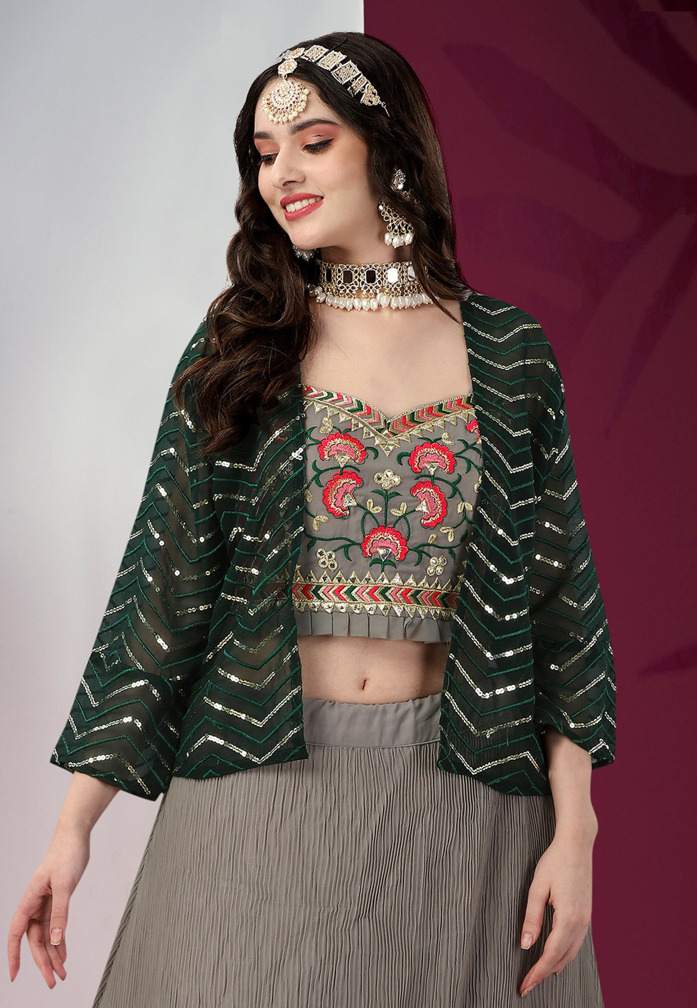 Green Pure Katan Silk Handloom Banarasi Jacket Blouse - Tilfi